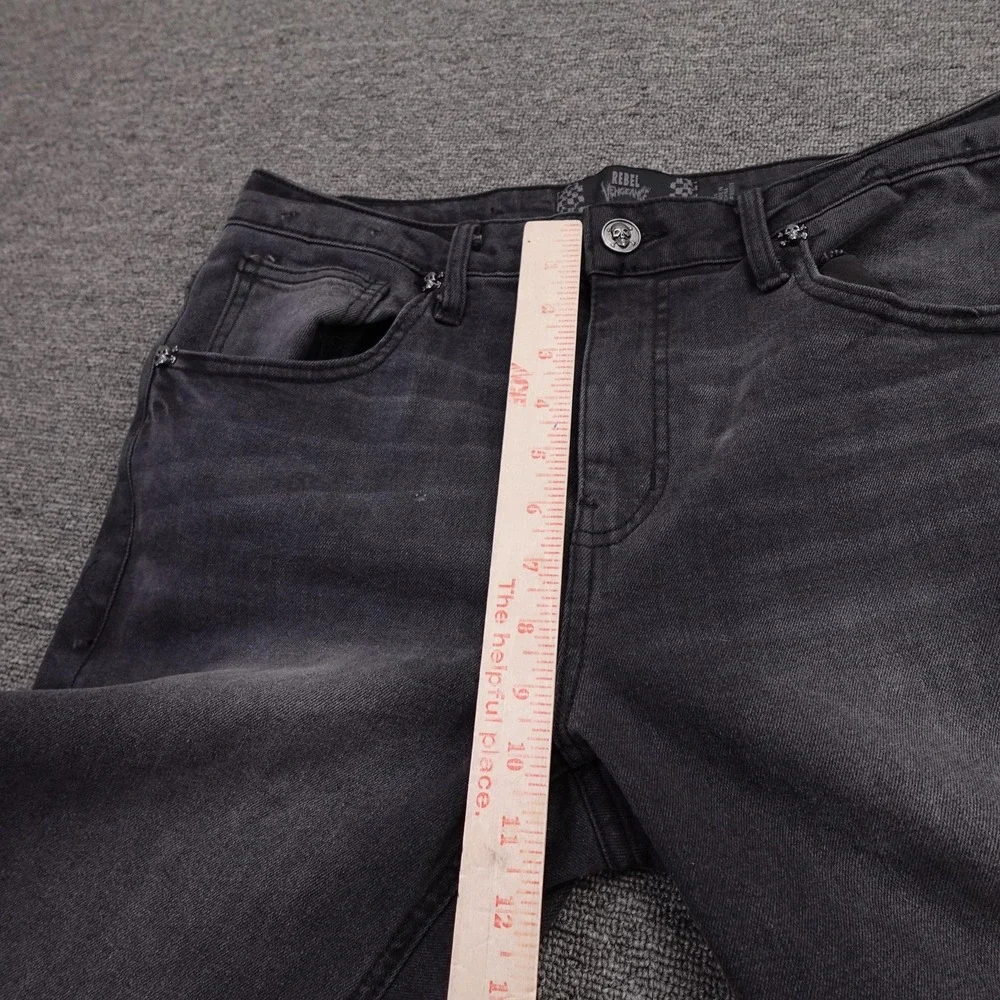 Rebel Vengeance Jeans Mens 30x32 Gray Charcoal Wash Straight Skull Denim Pants